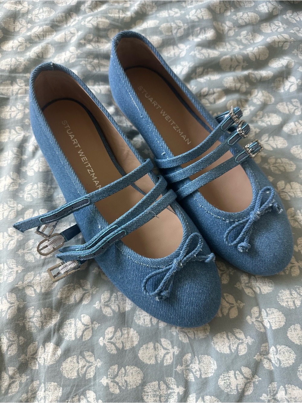 Stuart Weitzman Light Blue Denim Double-Strap Ballet Flats